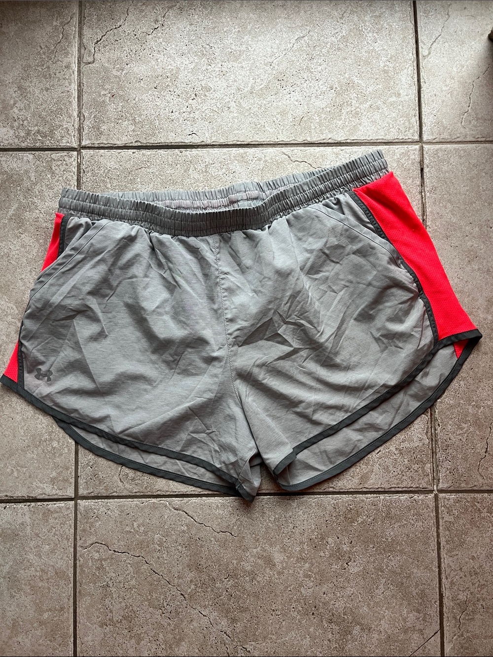 Under Armour Gray Running Shorts with hot pink  Side Panels and pockets